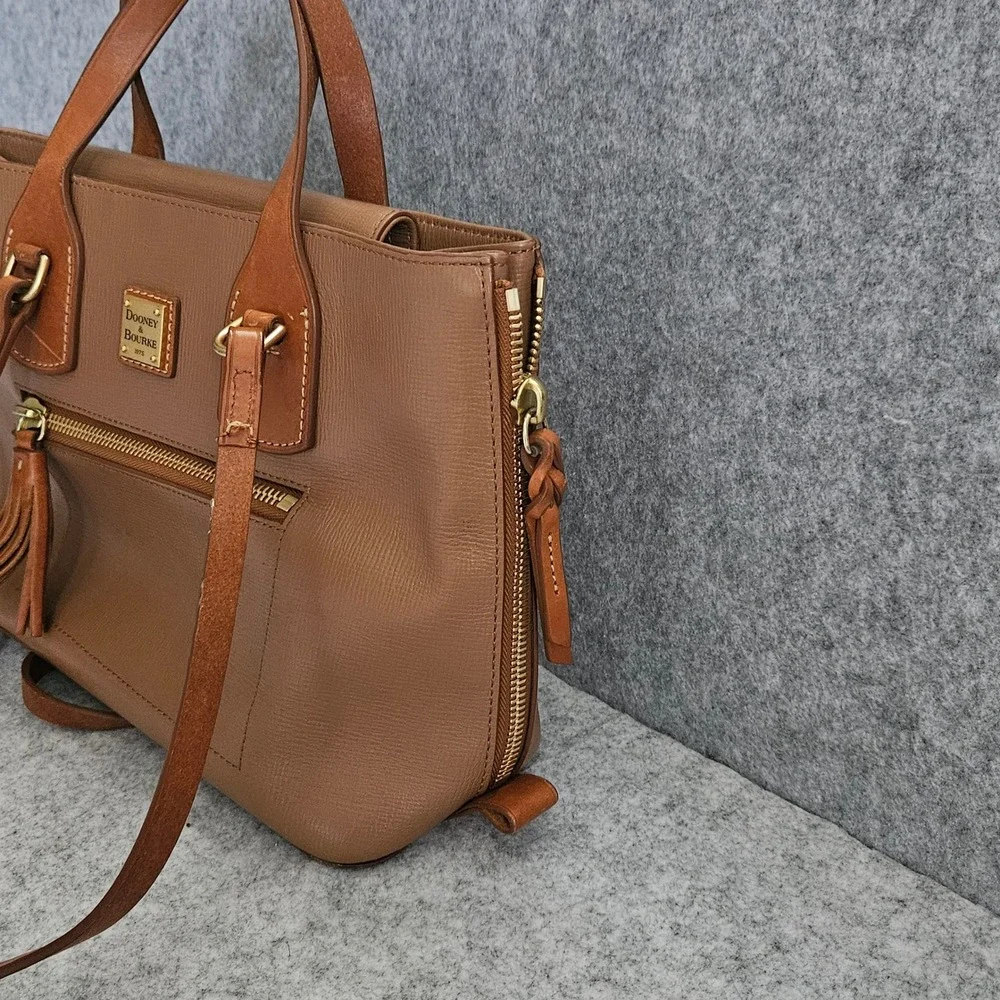 Dooney & Bourke Tan Leather Tassel Satchel Crossbody Bag Gold Hardware